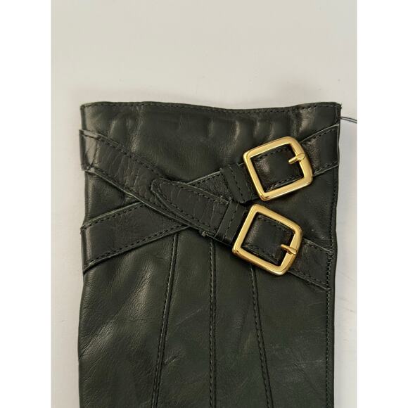 Coach Dark Green Leather Gold Cross-Buckle Winter Gloves - NWOT - Picture 5 of 10